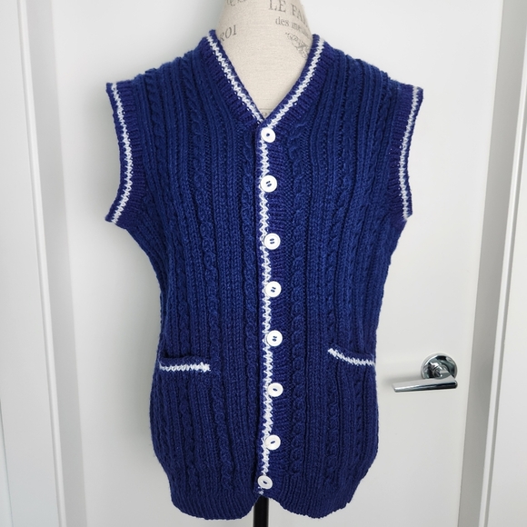 Vintage Hand Knit Sleeveless Cardigan Vest - Picture 1 of 10
